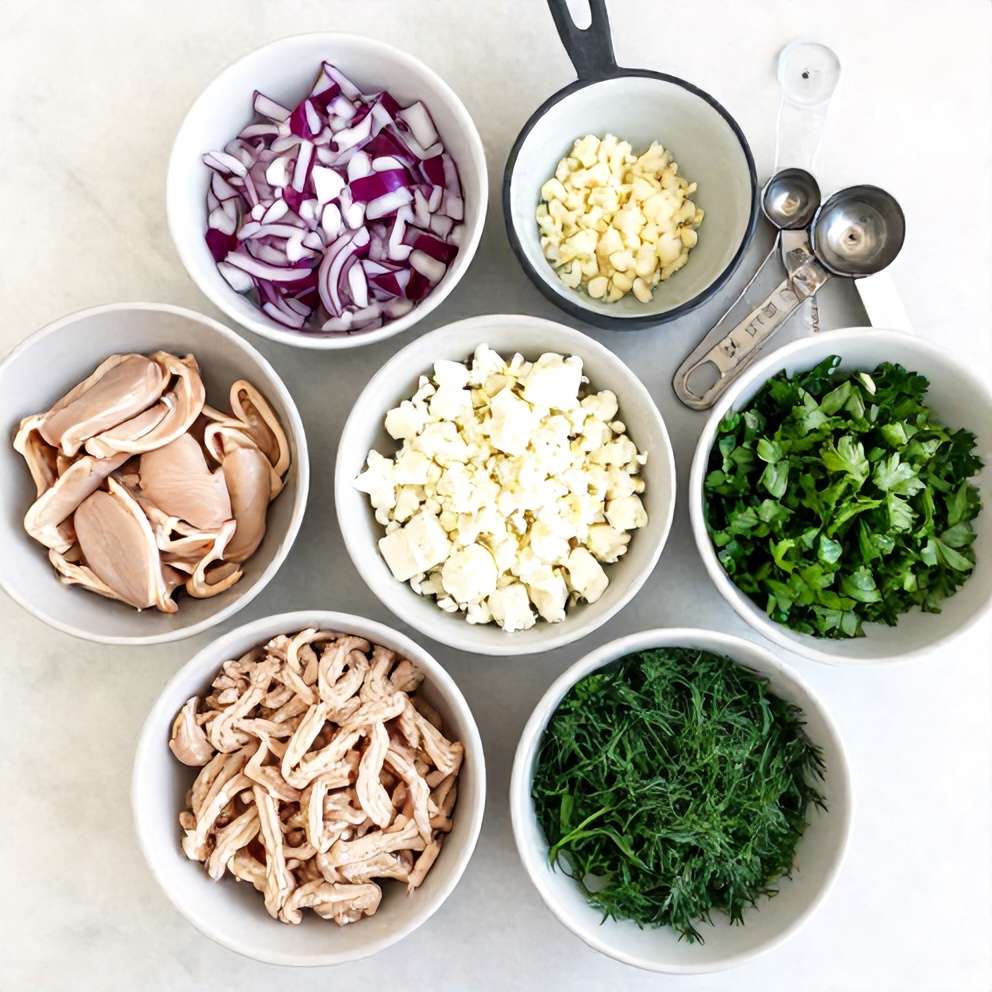Raw Ingredients for Greek Chicken Burgers
