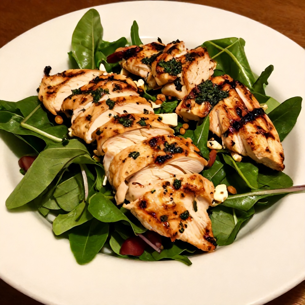 Plated Grilled Chicken Cobb Salad with fresh herbs