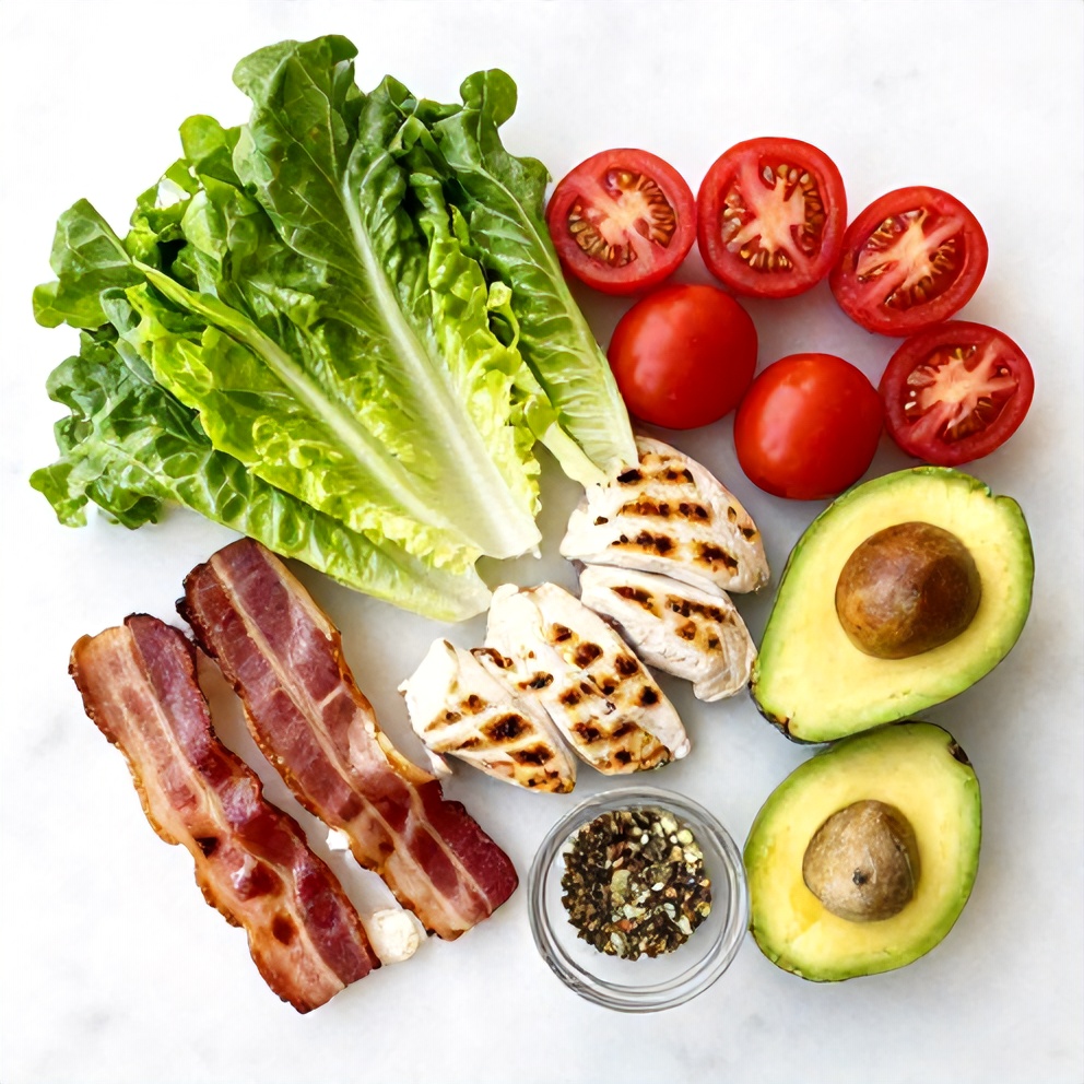 Raw ingredients for Grilled Chicken Cobb Salad