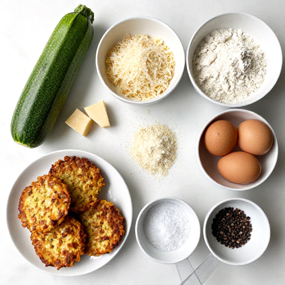 Raw ingredients for Keto Zucchini Parmesan Fritters
