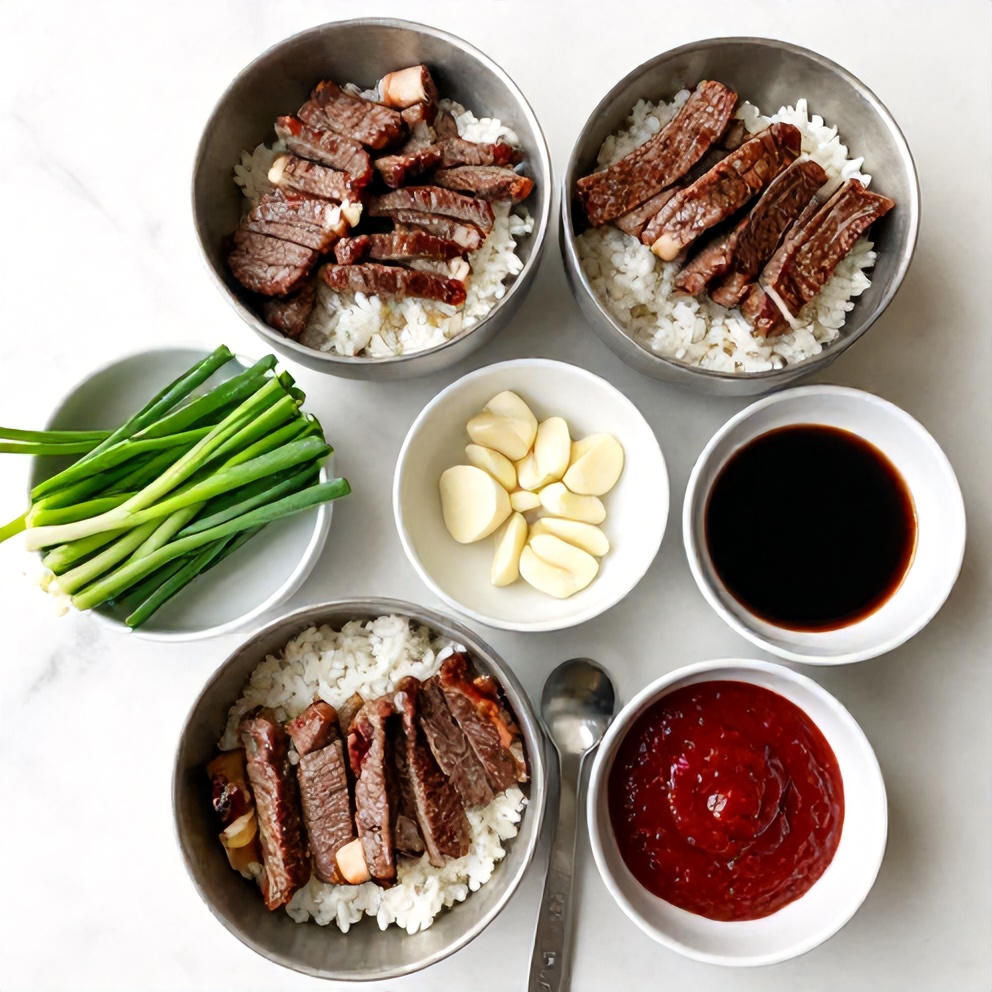Raw Ingredients for Korean BBQ Steak Rice Bowls