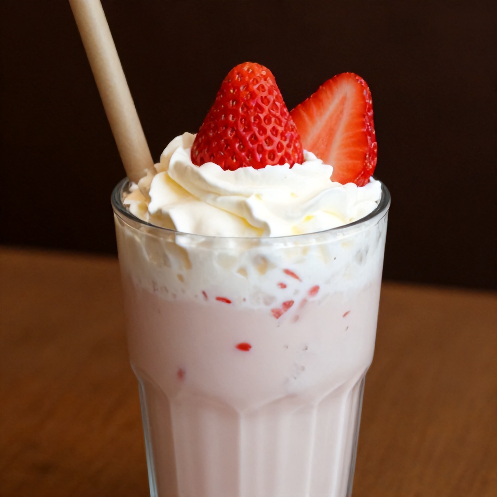 Glass of Korean strawberry milk with a straw