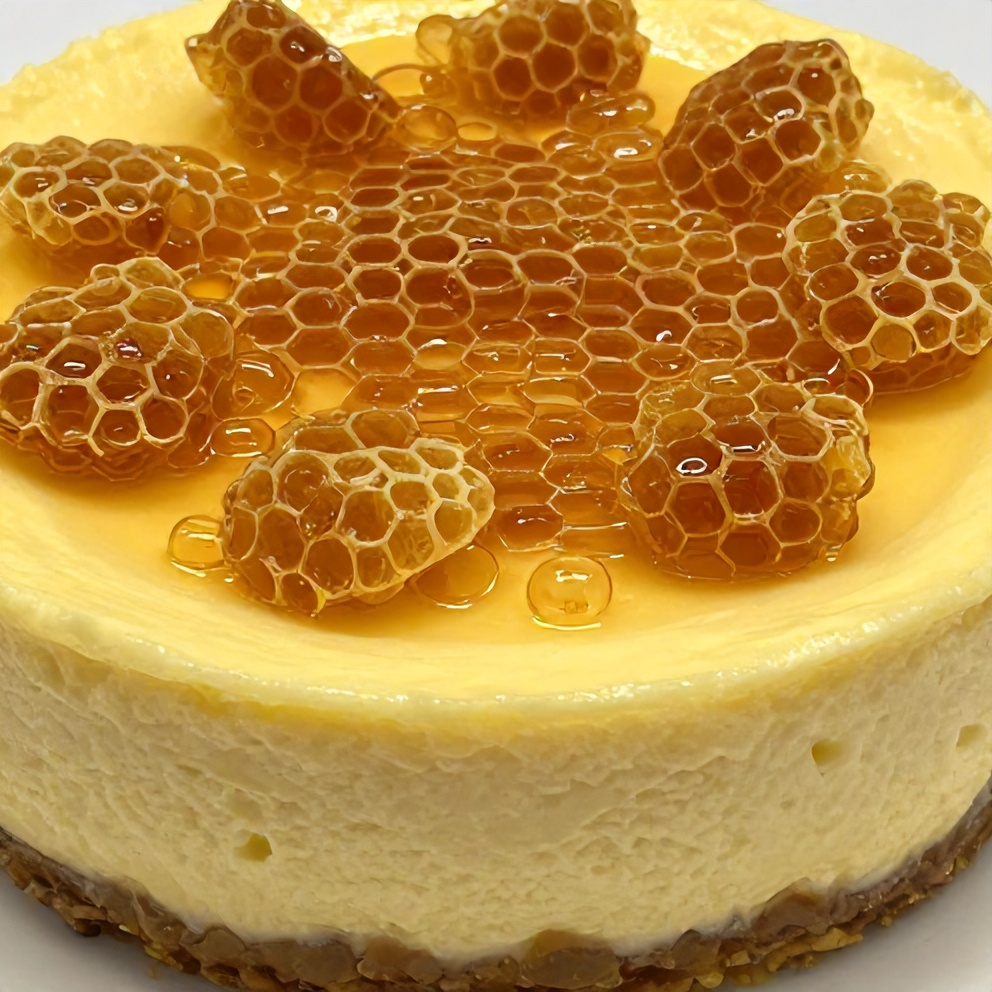 Plated Lemon Lavender Cheesecake with Honeycomb Topping