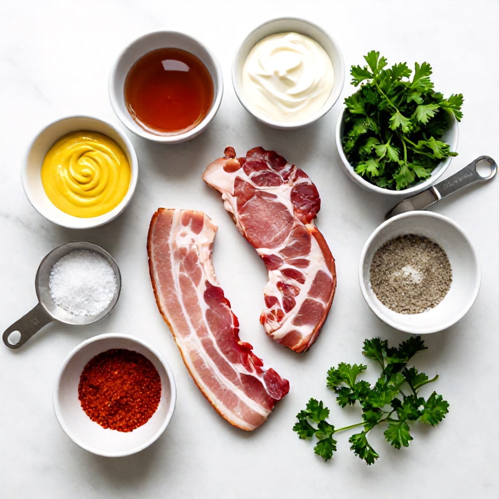Raw ingredients for maple bacon pork chops