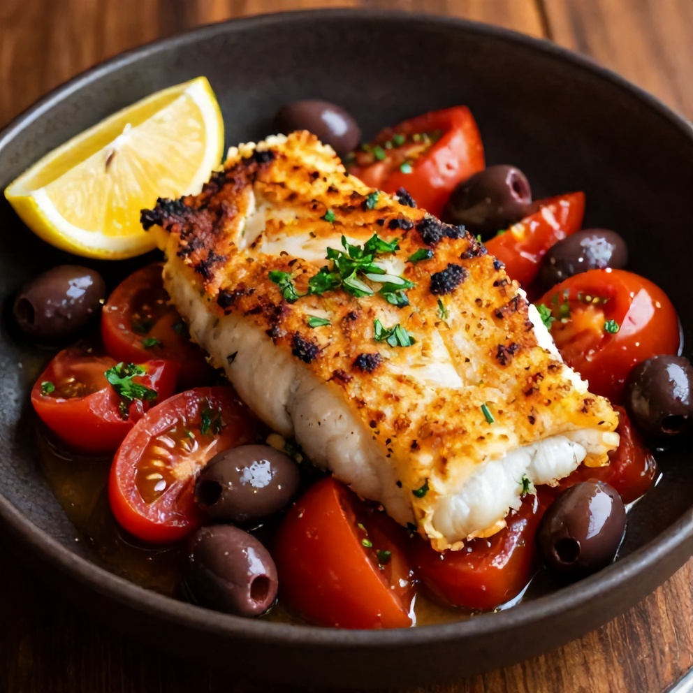 Plated Mediterranean Baked Cod