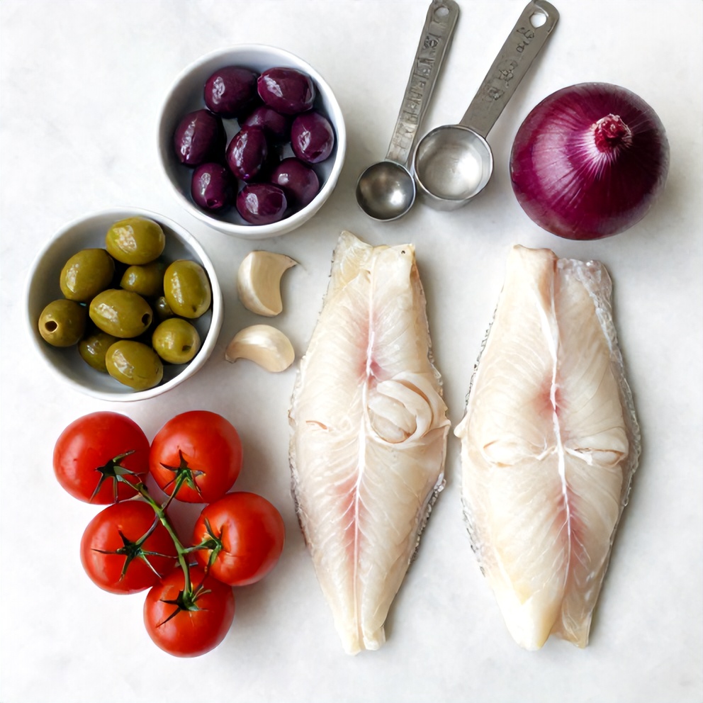 Raw Ingredients for Mediterranean Baked Cod