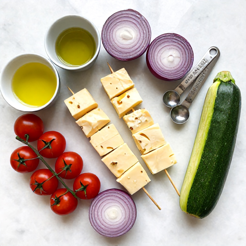 Halloumi Skewers Ingredients Flat Lay