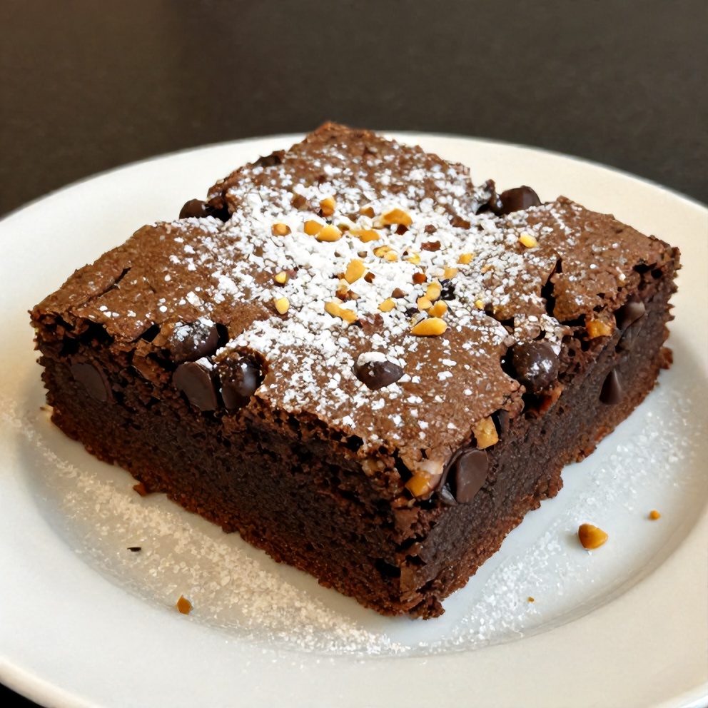 Moist banana bread brownies with chocolate chips on a plate