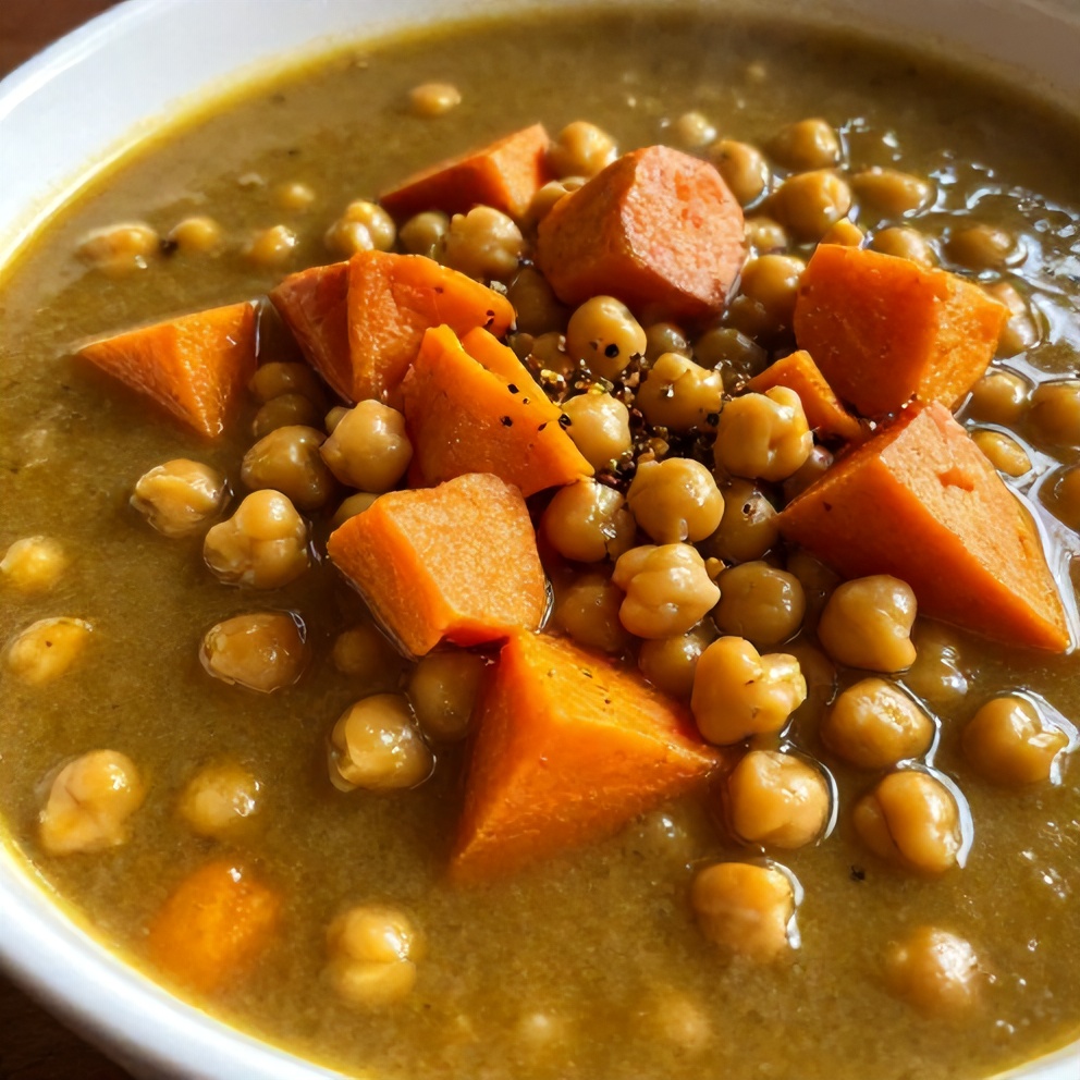 Moroccan sweet potato chickpea soup