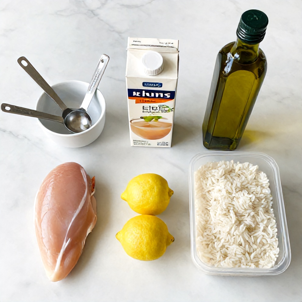 Raw ingredients for one-pan lemon chicken and rice