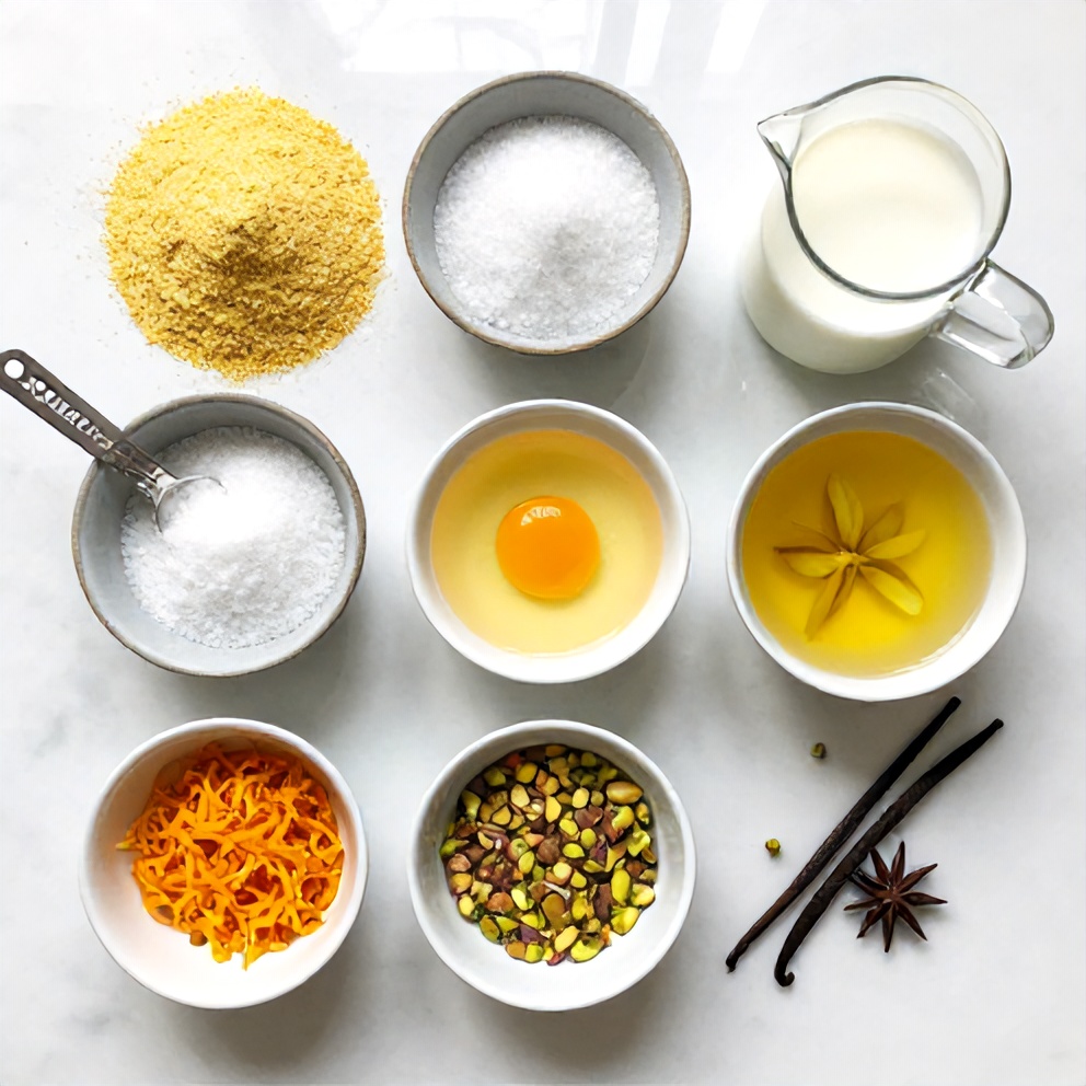 Raw ingredients for orange blossom semolina pudding