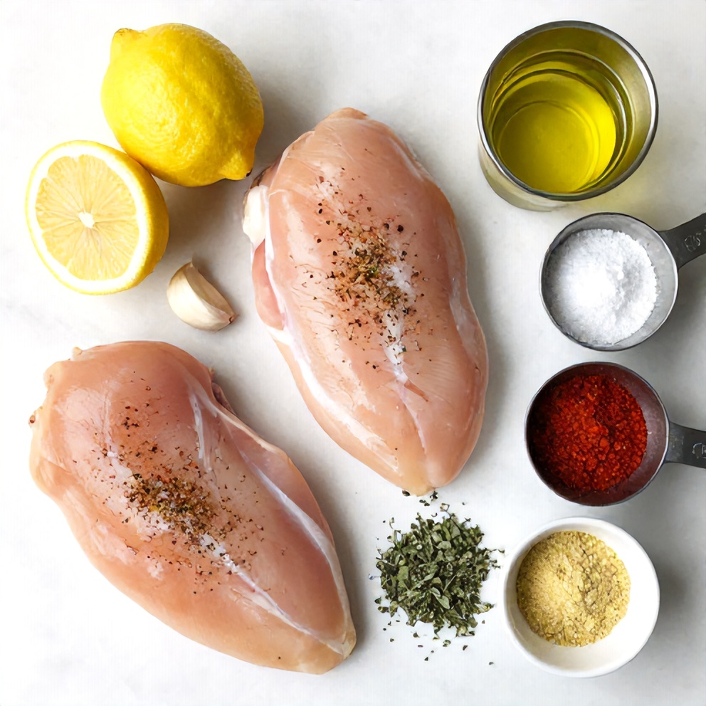 Raw ingredients for lemon pepper chicken