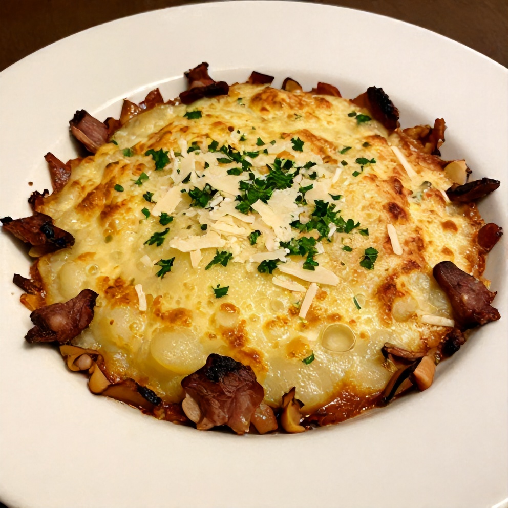 Pancetta Porcini Potato Gratin on a plate