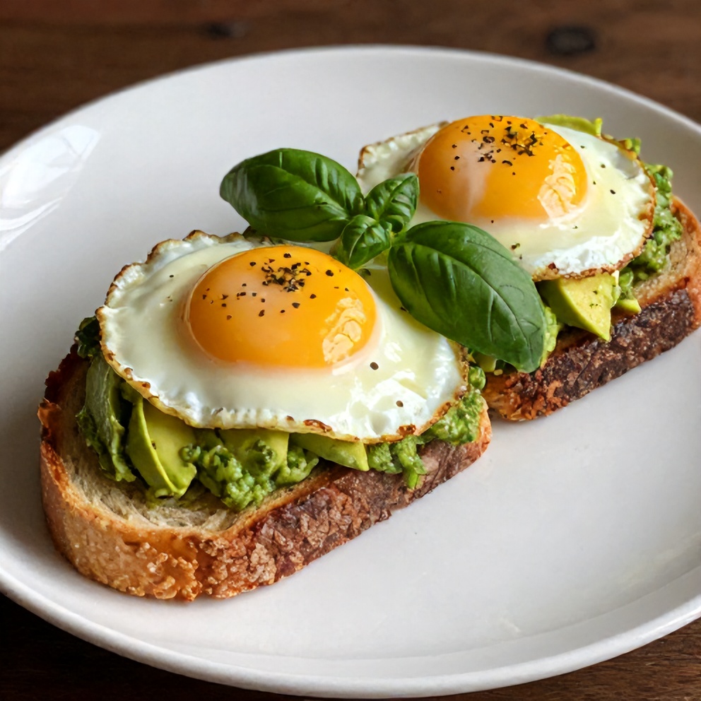 Pesto Eggs on Avocado Toast plated