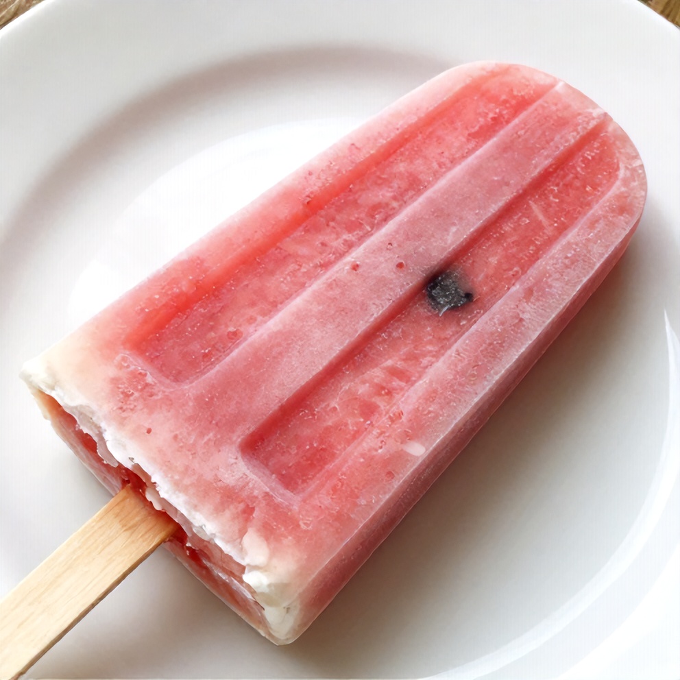 Watermelon Coconut Popsicle on a white plate