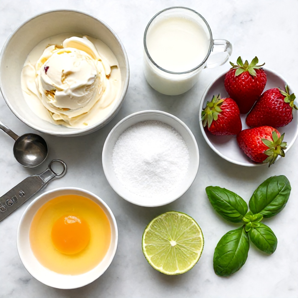 Roasted Strawberry Lime Basil Ice Cream Ingredients