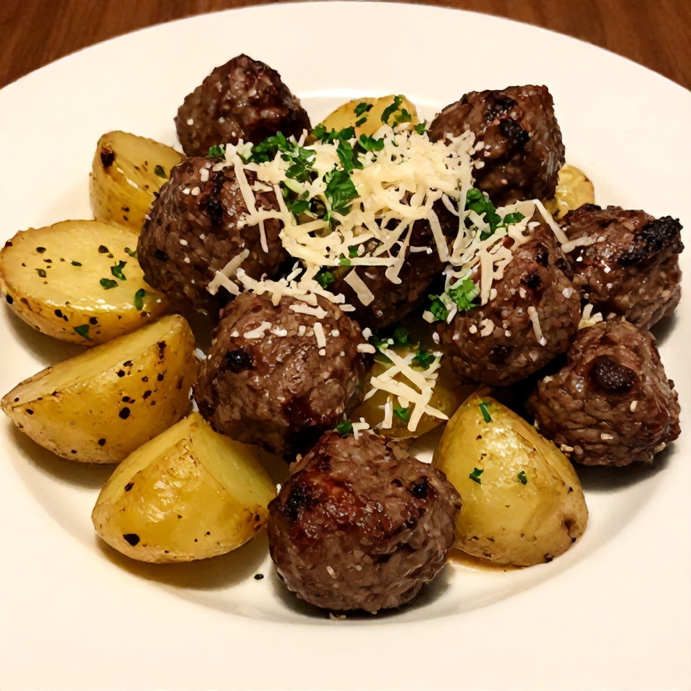 Plated Garlic Butter Beef Bites with Potatoes