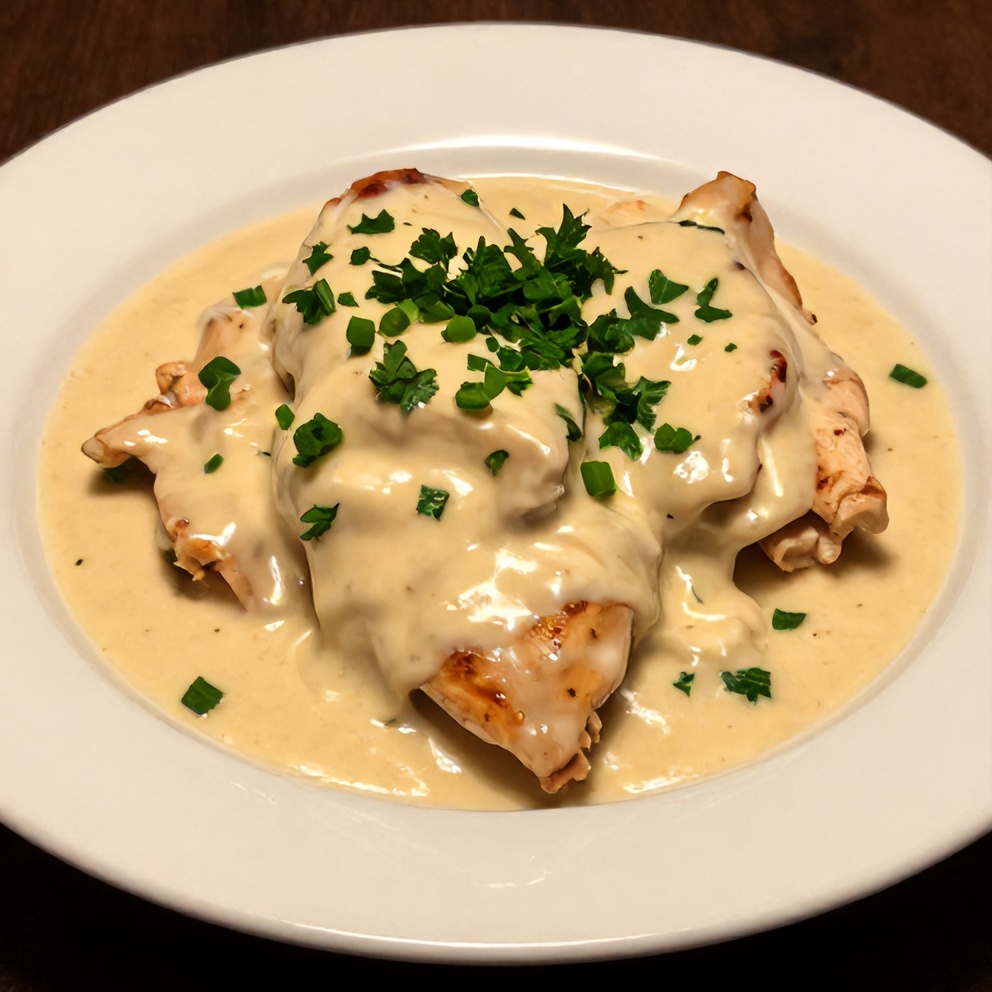 Plated serving of Creamy Honey Mustard Chicken