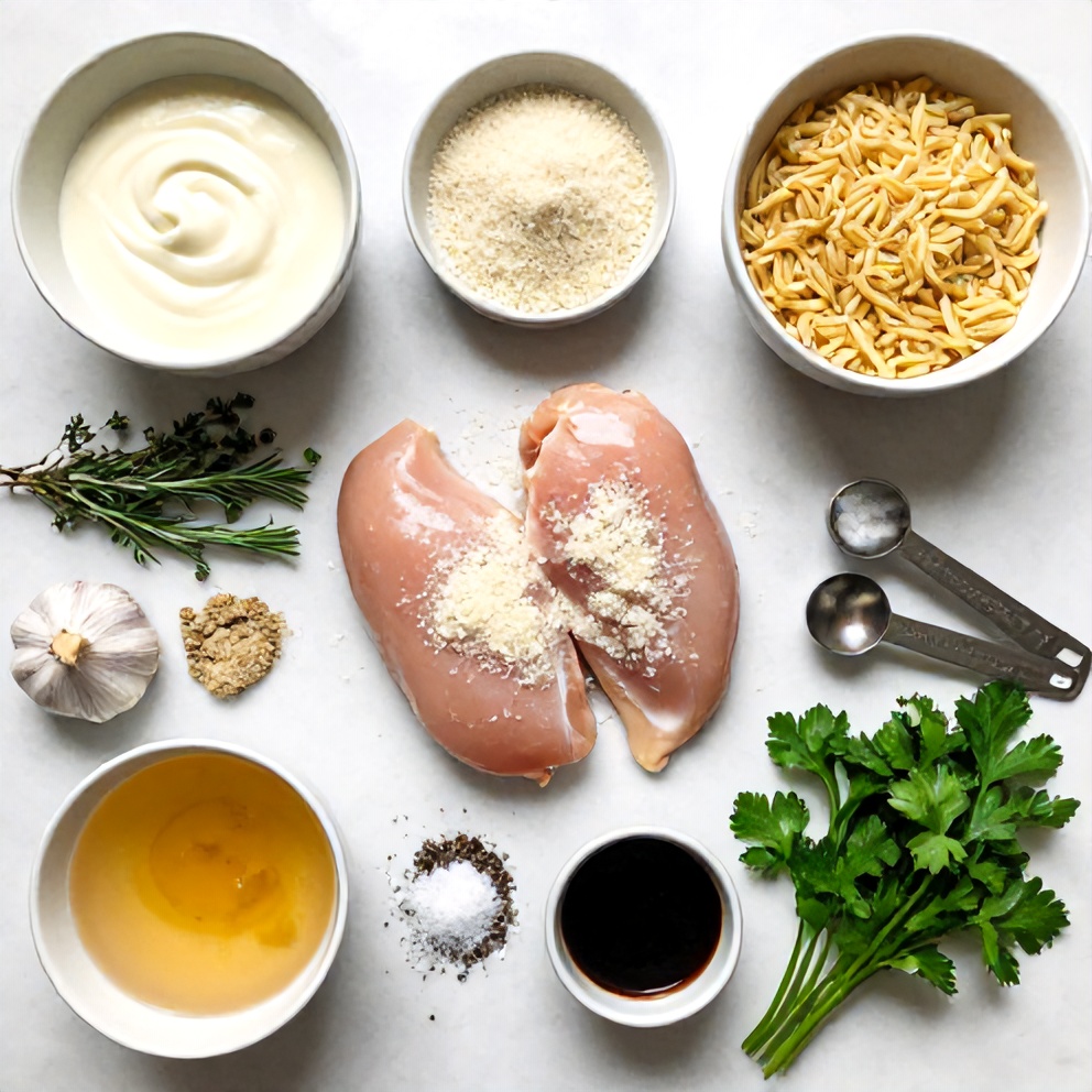 Raw ingredients for Slow Cooker Parmesan Herb Chicken with Creamy Orzo