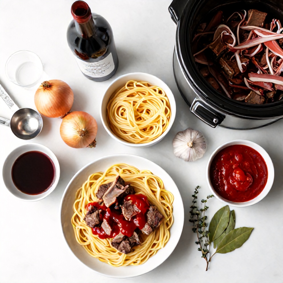 Raw Ingredients for Slow Cooker Short Rib Pasta