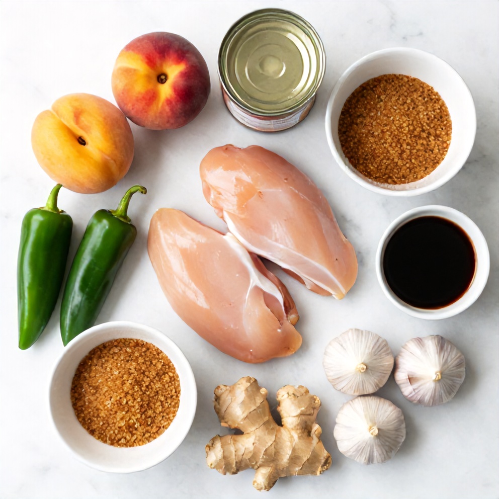 Raw ingredients for Spicy Jalapeño Peach Chicken