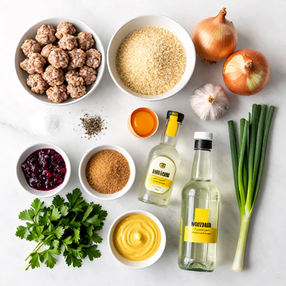 Raw ingredients for Sweet and Tangy Cranberry Meatballs