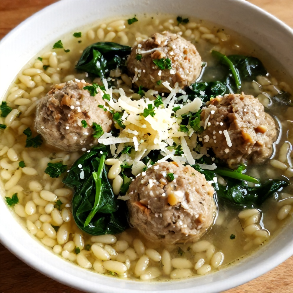 Turkey Meatball Soup with Orzo and Spinach