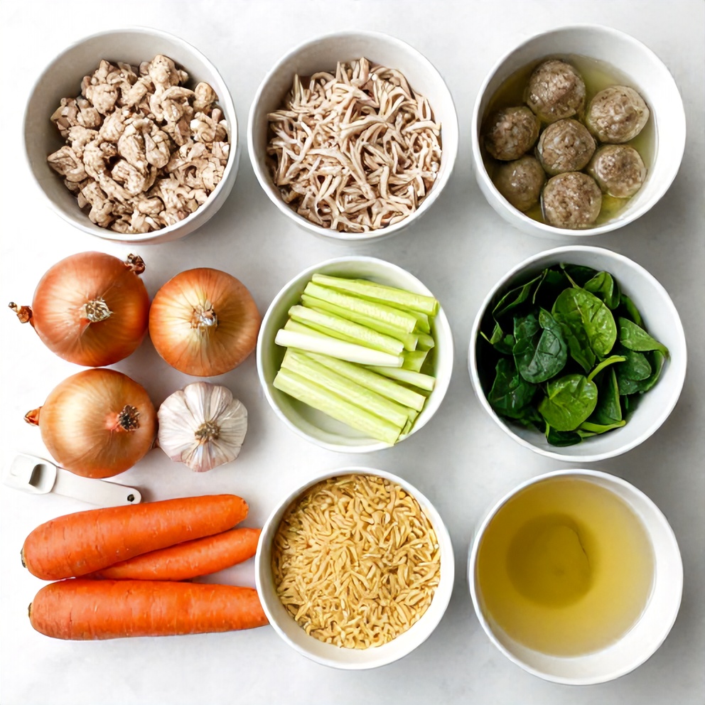 Ingredients for Turkey Meatball Soup with Orzo and Spinach