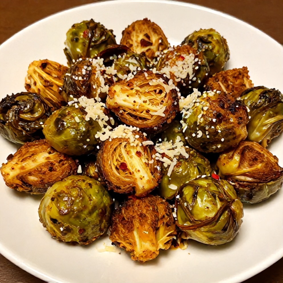 Plated serving of Crispy Air Fryer Brussels Sprouts