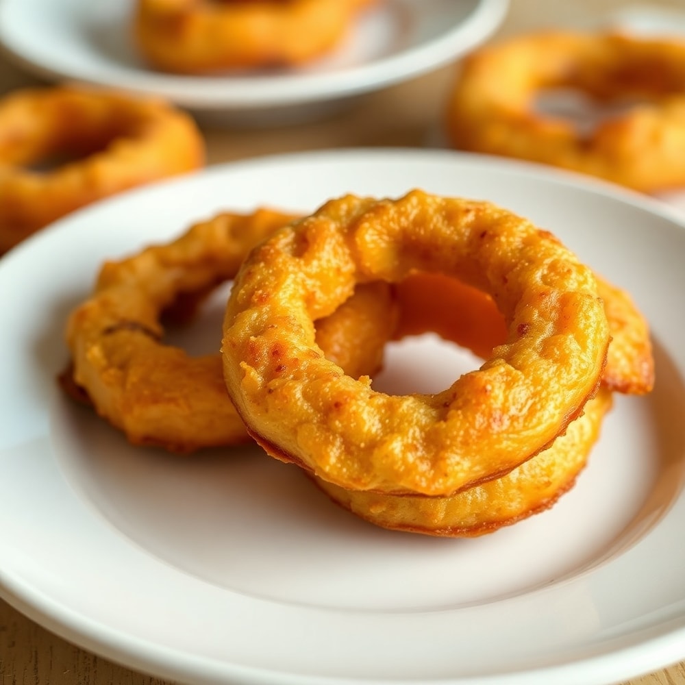 Plated serving of Air Fryer Cinnamon Apple Rings on a white plate