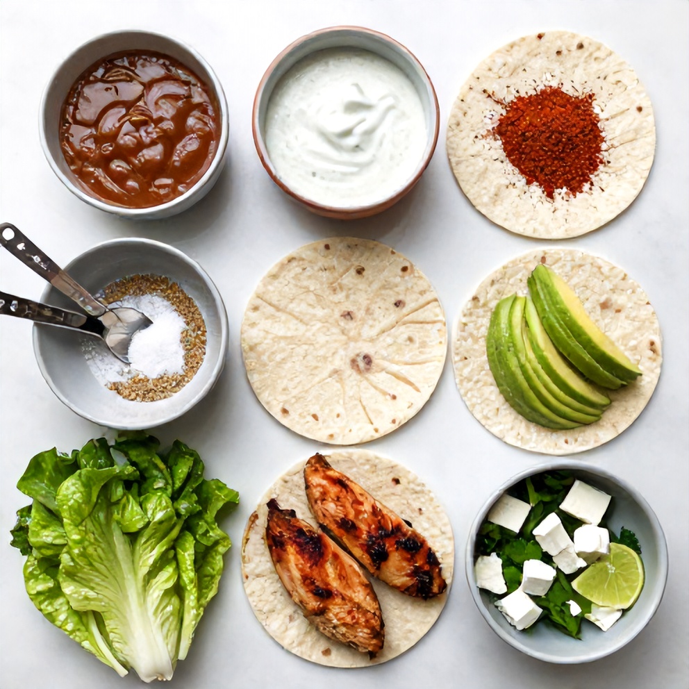 Raw ingredients for BBQ Ranch Chicken Tacos