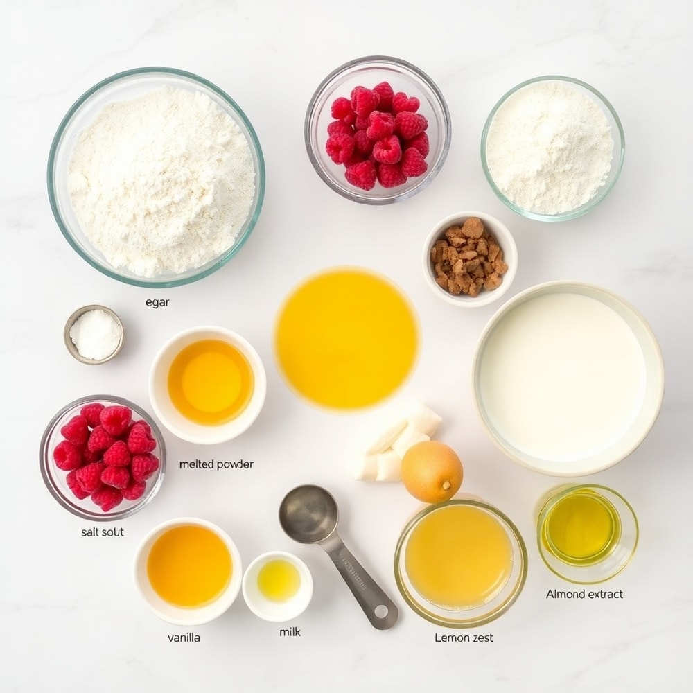 Raspberry Bread Ingredients Flat Lay
