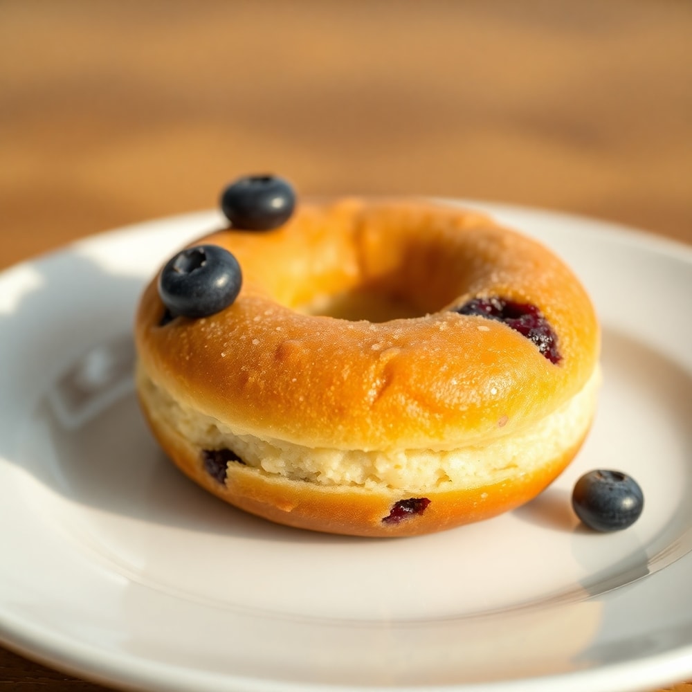 A single blueberry cake donut on a white plate