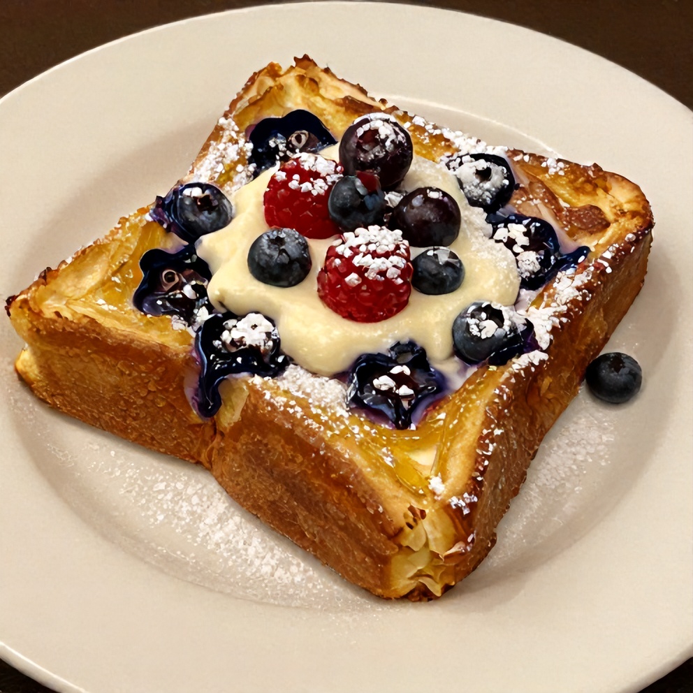 Plated Blueberry Cream Cheese French Toast Casserole