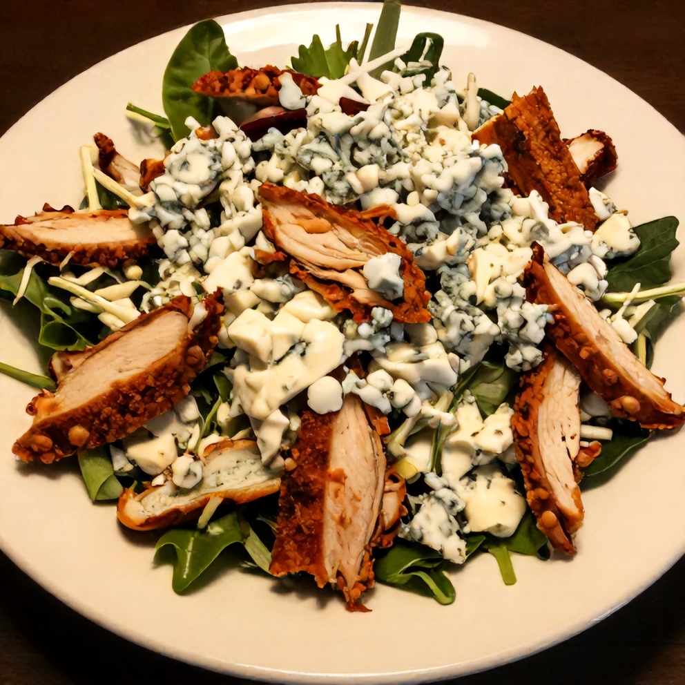 Plated buffalo chicken salad with cottage cheese