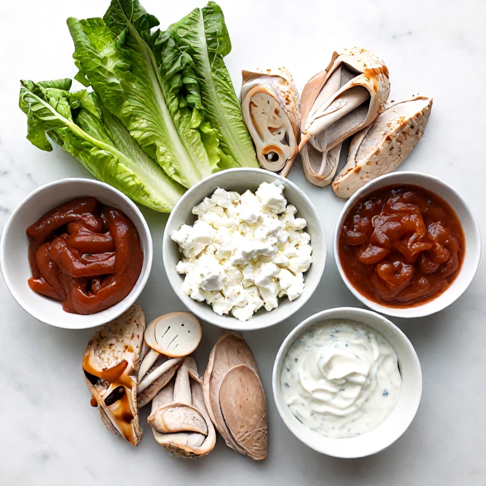 Raw ingredients for buffalo chicken salad with cottage cheese