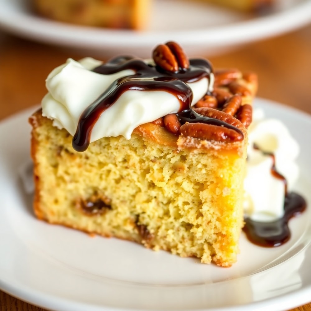 Butter Pecan Praline Poke Cake Slice