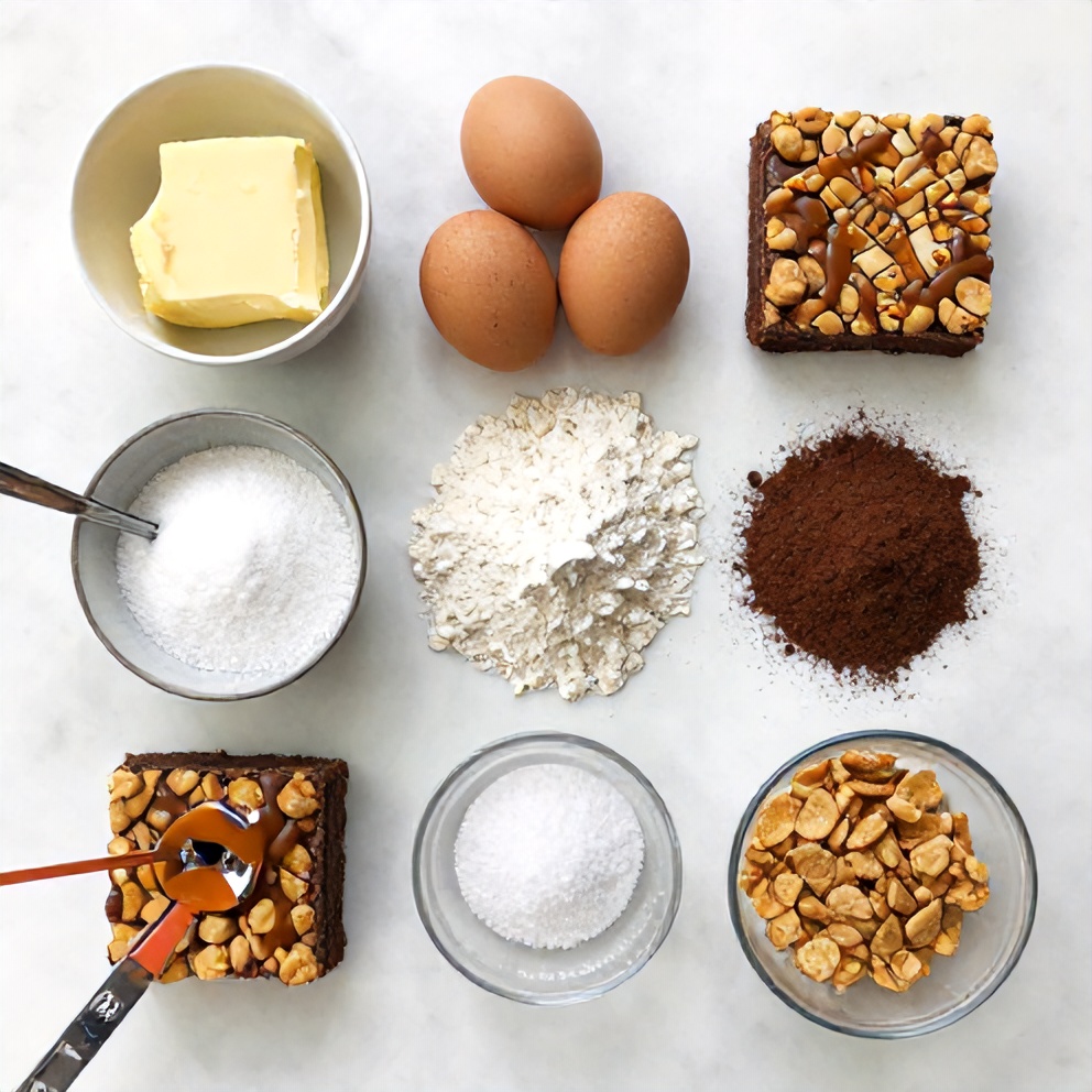 Raw ingredients for Caramel Crunch Cornflake Brownies