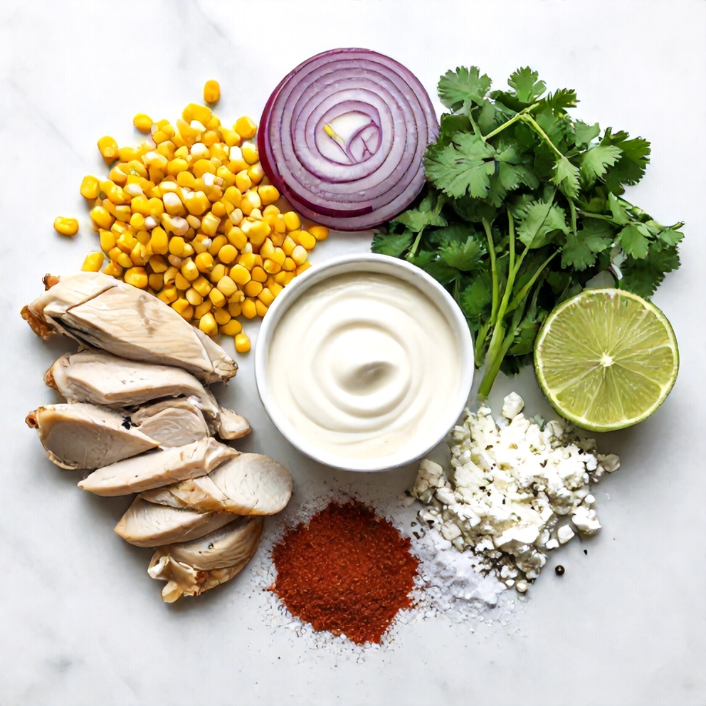 Raw ingredients for chicken street corn salad