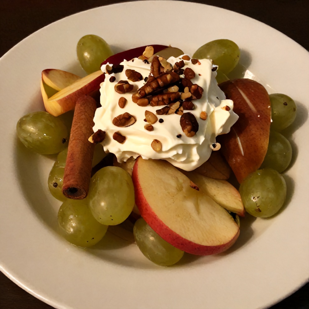 Plated serving of Cinnamon Apple Grape Salad on a white plate