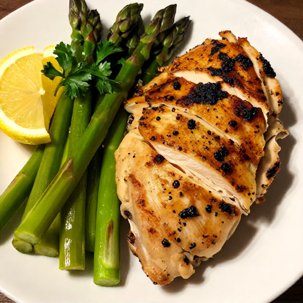 Plated Baked Lemon Herb Chicken with Asparagus