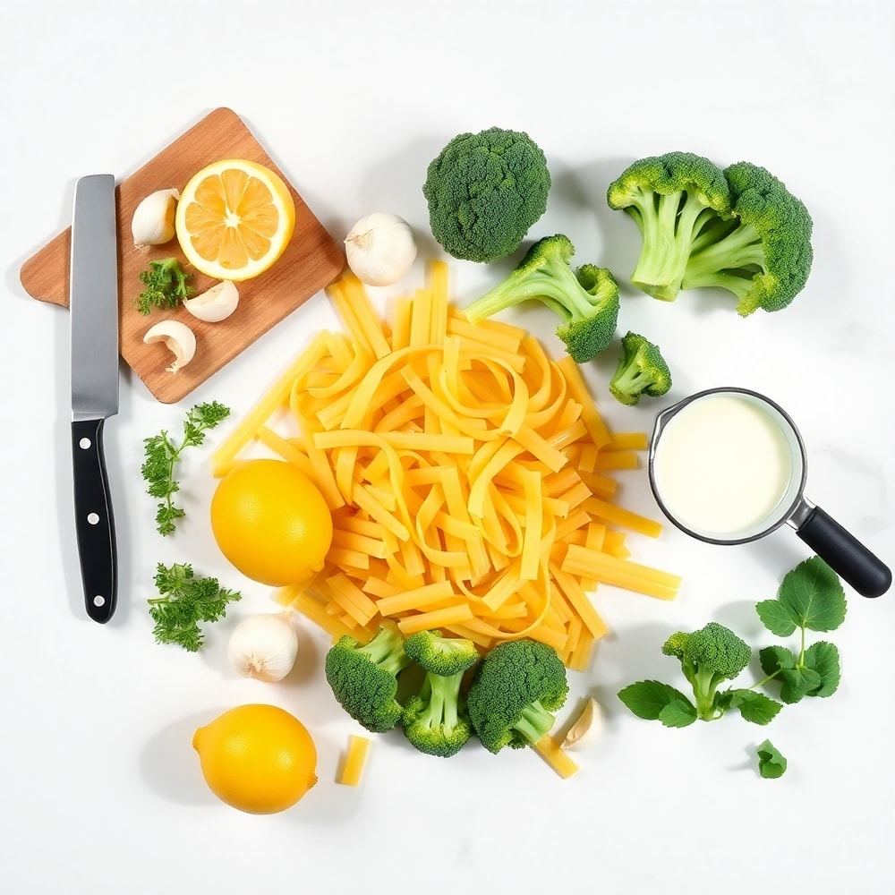 Raw Ingredients for Mafaldine Pasta Limone with Broccoli