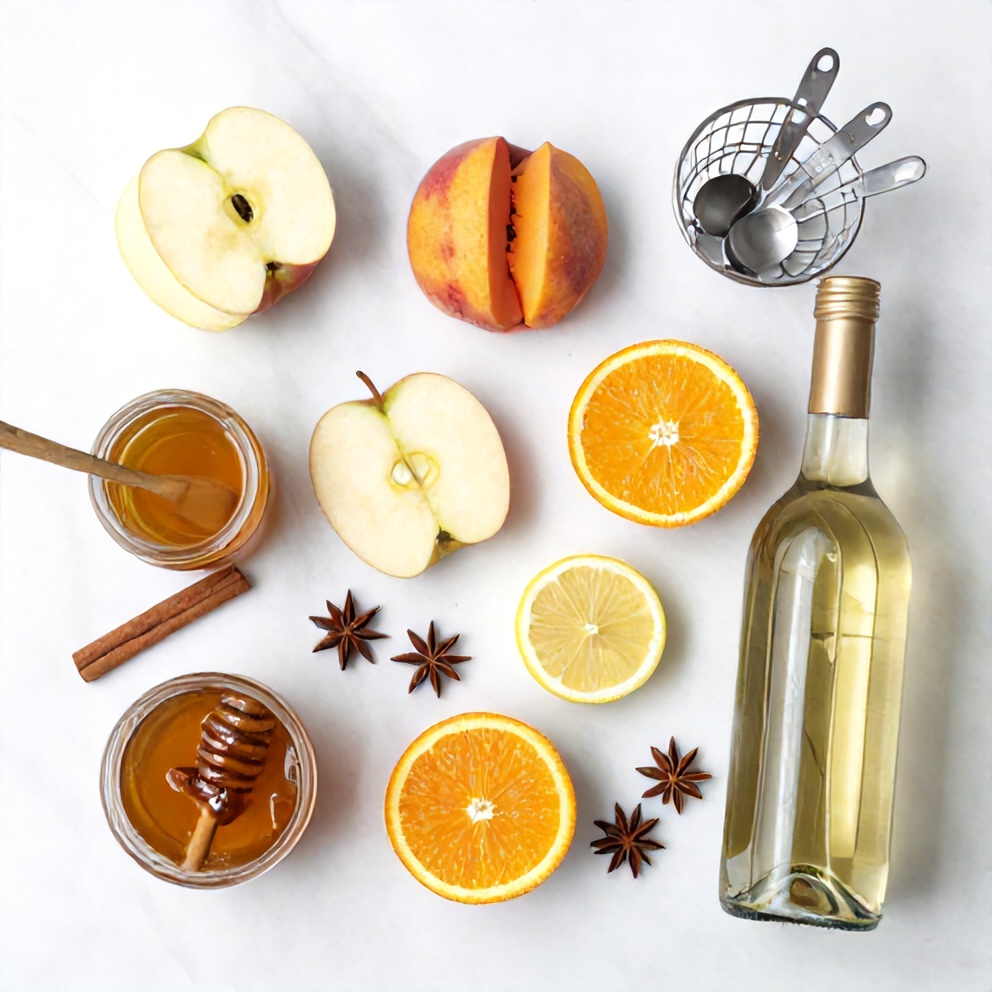 White Sangria ingredients overhead flat lay