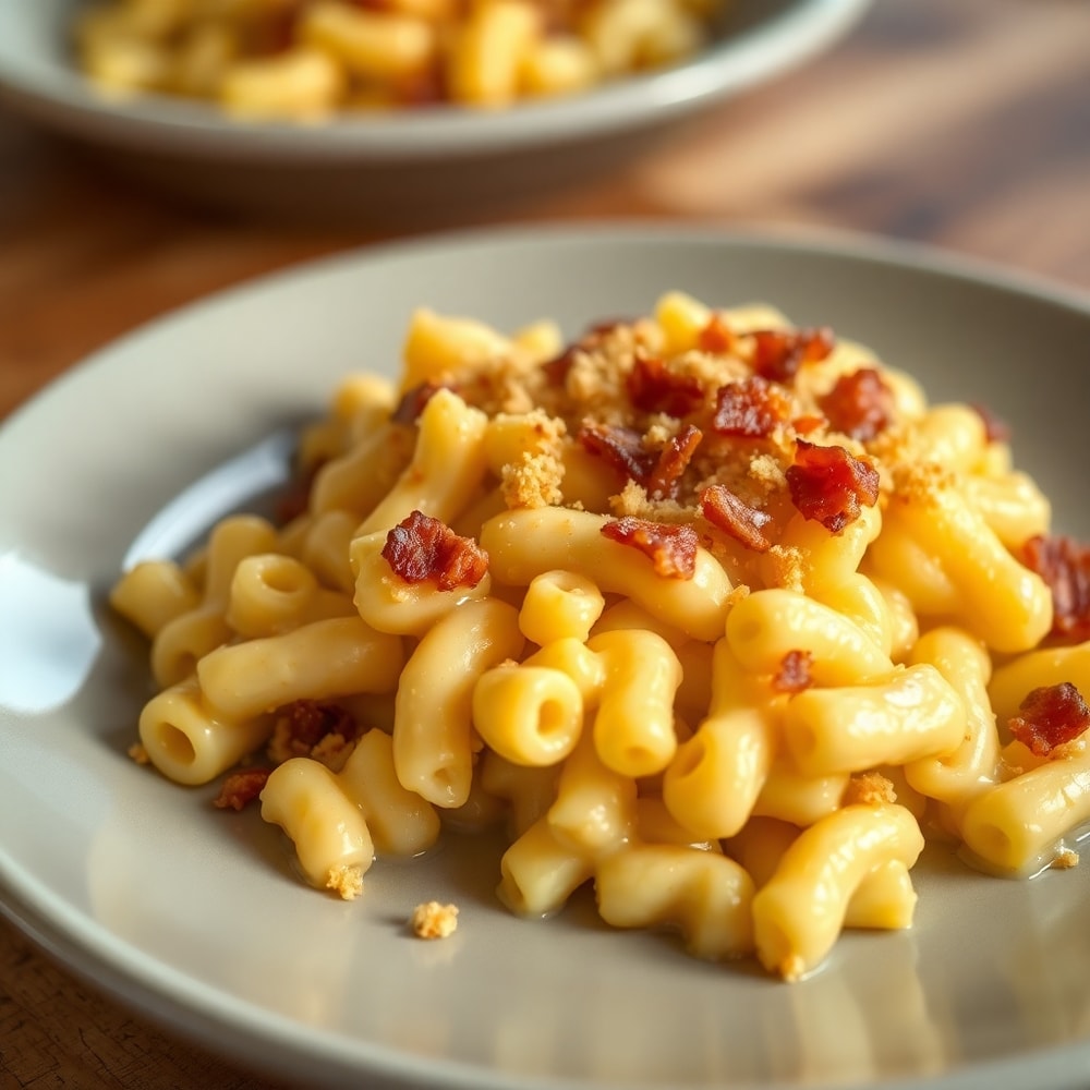 Plated Serving of Creamy Baked Macaroni and Cheese