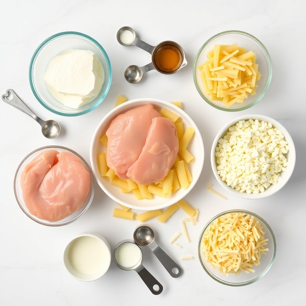 Raw ingredients for Creamy Crack Chicken Pasta