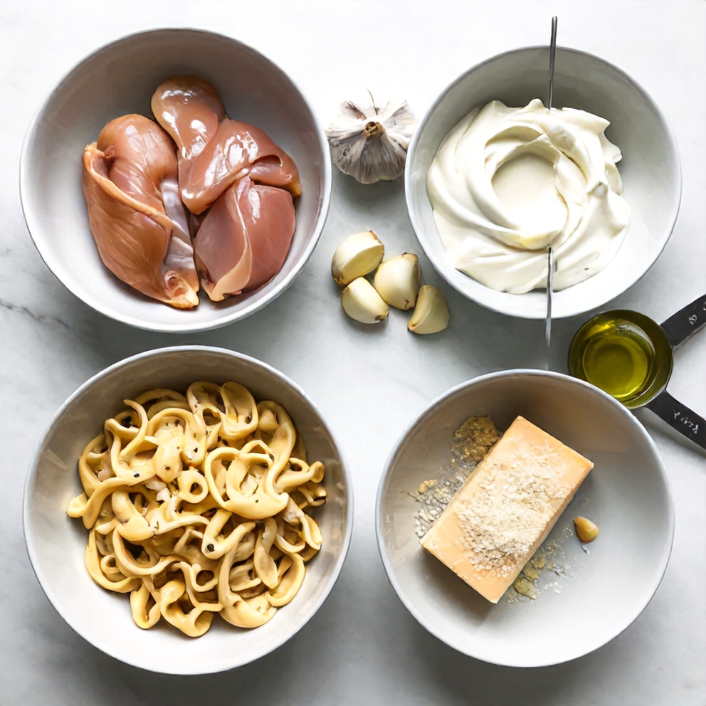 Raw Ingredients for Creamy Garlic Butter Chicken Rotini
