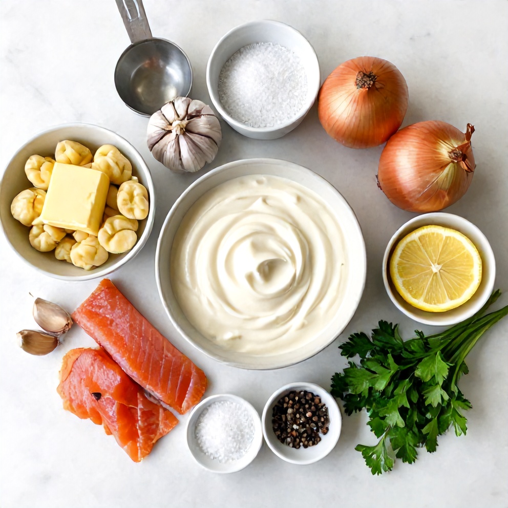 Raw ingredients for Creamy Smoked Salmon Gnocchi