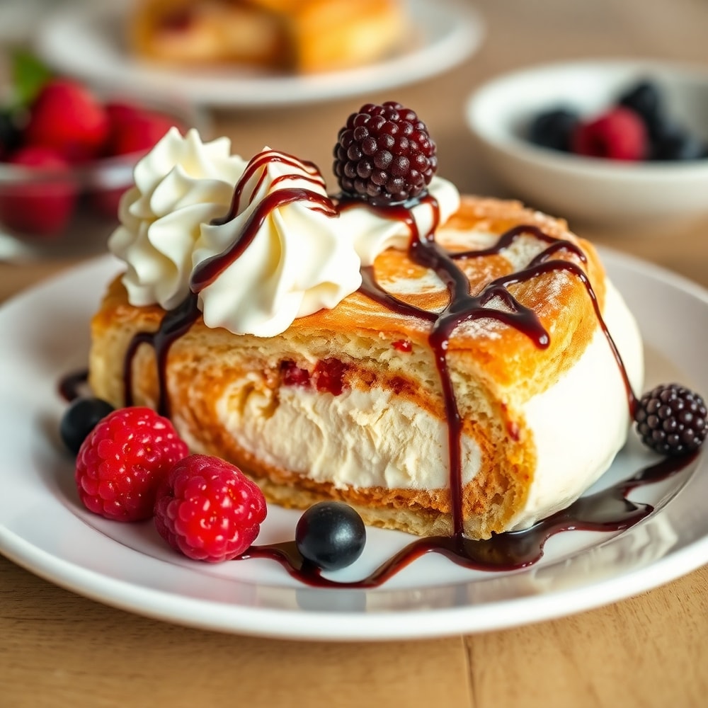 Slice of Creamy Swirl Ice Cream Bread on a plate