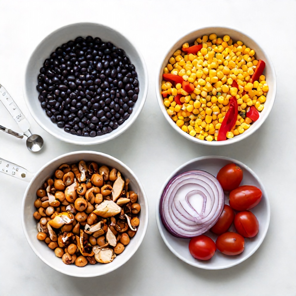 Raw ingredients for BBQ Chicken and Bean Salad