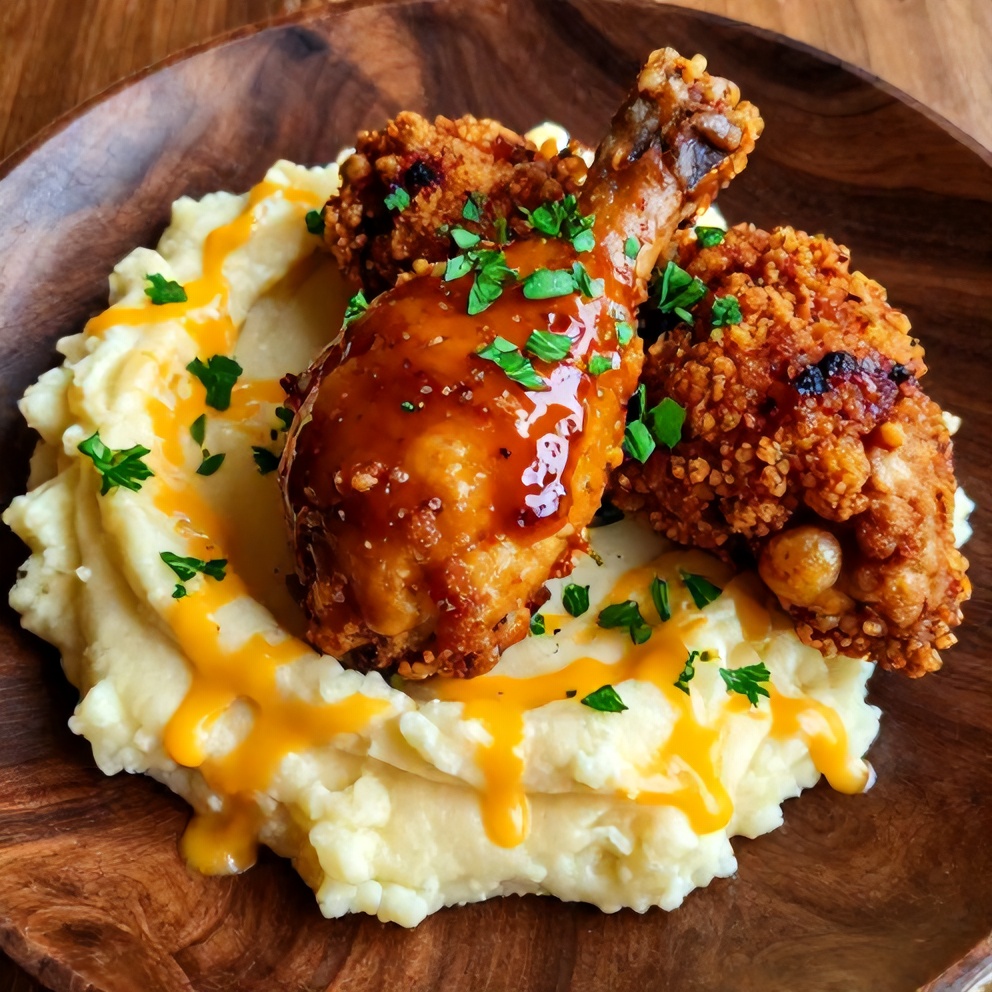 Crispy Chipotle Honey Chicken Thighs with Gouda Mashed Potatoes
